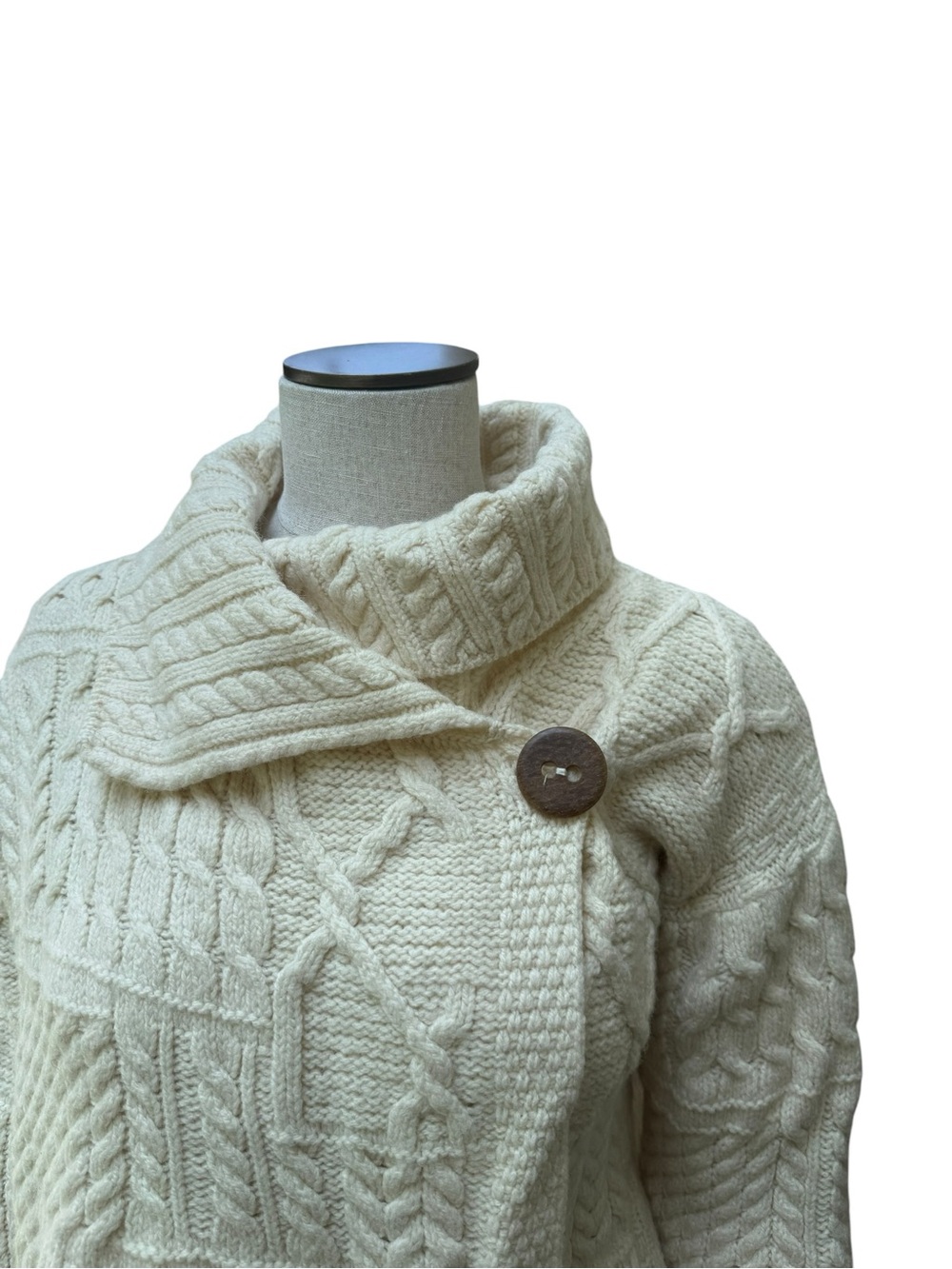 Cozy Cream Wool Cable Knit Funnel Neck Sweater with Button Accent - Picture 5 of 7